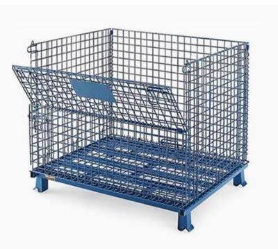 Warehouse Storage Cage Stacking Folding Red Steel Wire Mesh Container