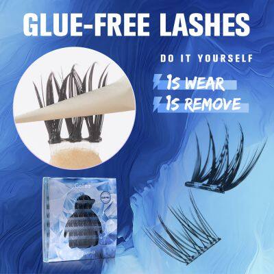 DIY Full Strip Eyelashes Individual Cluster Self-Adhesive Press Lashes No Glue Required Light Blue D-02 photo-2