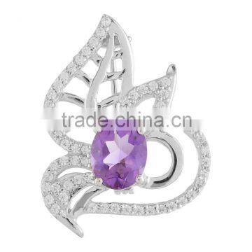 Natural Amethyst 925 Sterling Silver Brooch