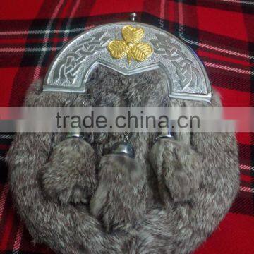 Irish Full Dress Rabbit Sporran With Celtic Design Cantle Made Of Leather Material