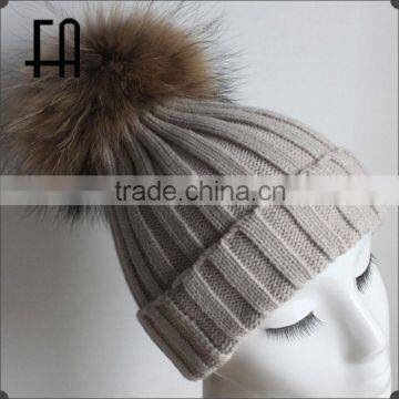 Factory direct wholesale price beige raccoon fur bobble hat