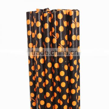 Event and Party Supplies Yellow and Black Polka Dot Halloween Paper Drinking Straws