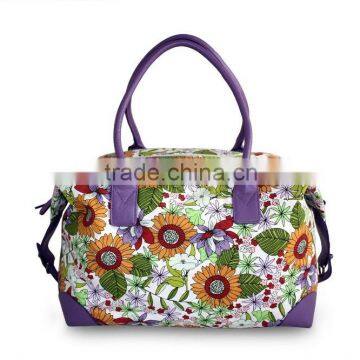 Printed Floral Canvas Weekend Bag with leather handle , Duffle Bag, Travel Bag