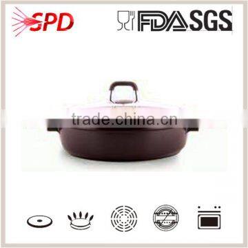 High quality SGS FDA fashion luxury wave series die casting lid metal traditional nonstick coating low casserole