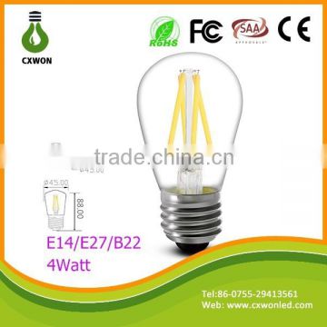 CE ROHS SAA approval filament lights 110lm/w transparent cob 4w led filament bulb ul