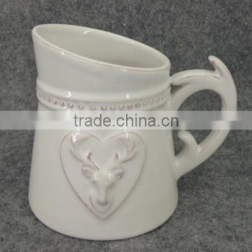 3D enbossed deer shaped ceramic milk jar