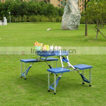 Portable blue plastic outdoor folding table and chairs