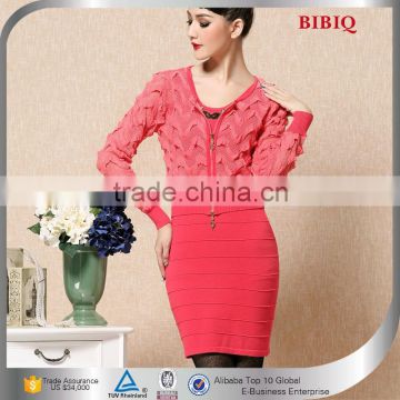 Black And Watermelon Red Long Sleeve Fashion Dress