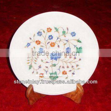 White Marble Inlaid Plate Antique Marble Stone Inlay Plate