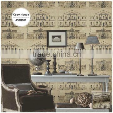 discounted printing plastic wallpaper, brown old architectural wall decal for backdrop , new fashion wall mural roll