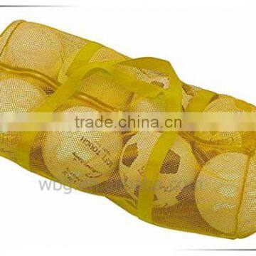 Yellow nylon drawstring mesh bag for tennis balls