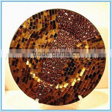 2016 hot sale amber color mosaic glass fruit plate for decor