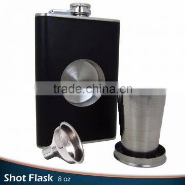 Black Shot Flask Set (8oz) - Including a Built-in 2oz Collapsible Shot Glass