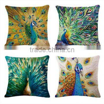 Peacock oil painting on canvas with 3d digital printed cushion covers