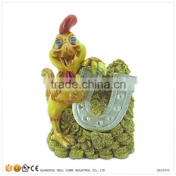 Resin Rooster with Lucky Coins Zodiac Charms