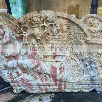 Relief wall sculpture water garden marble stone hand carved for decoration from Vietnam