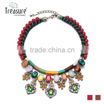 Handmade necklace rope chain colorful crystal pendantethnic necklace 2015 luxury crystal inlaid bijoux femme NL13562