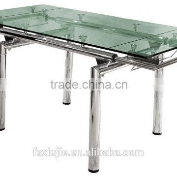 L808A-1 Modern rectangular extendable clear glass dining tables and chairs