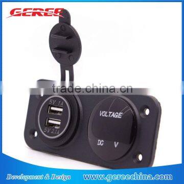 2.0A/1.0A Dual USB Port Car Charger Socket Outlet 12V LED Digital USB Voltmeter Waterproof Design photo-2