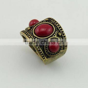 Fashion Nail Indian Style Wide Anti Brass Red Resin Gold Ring