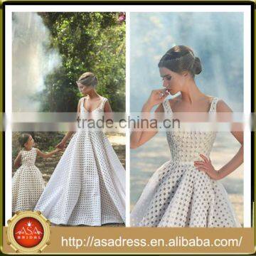 NSM-24 2015 Latest Design A-Line Sleeveless White Full Length Tulle Mother and Daughter Dress Design