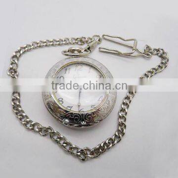 2013 good quality silver open-face quartz pocket watch