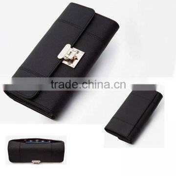 2016 New Black Cowhide Cross Lines Cheap Wholesale Women Purse Wallet photo-2