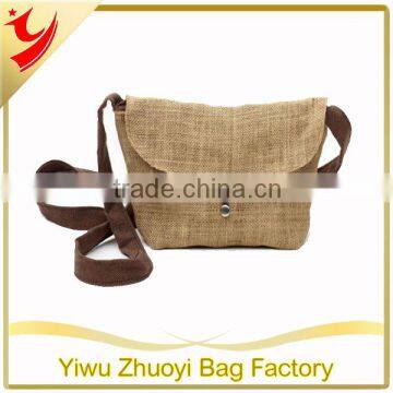 Promotion Eco-friendly Hemp Messenger Jute Bags with Long strap