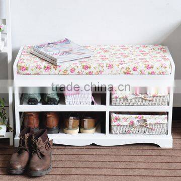 Wooden shoes shelf commercial shoe rack with seat