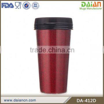 Plastic double wall tumbler with glitter paper insert