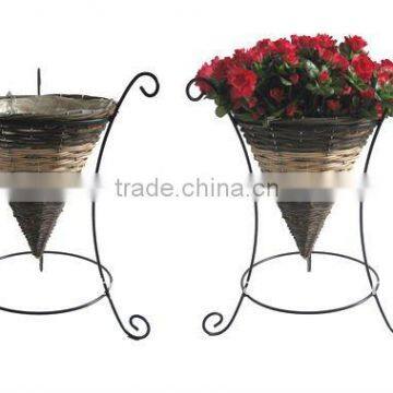 Rattan Split Cone planter wire stand - Wrought iron flower stand