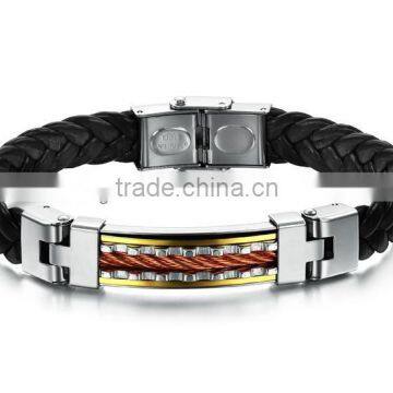 High Quality Many Colors Fashion and Charm Leather Bracelet with Stainless Steel Clasp