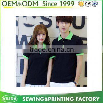 Customized Cotton Black Colour Contrast Green Collar Polo Shirt