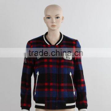 F5W20143 Women Fashion Tartan Plaid Bomber Jackets