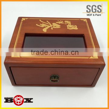 Brown Drawer Lacquered Box With Acrylic Window