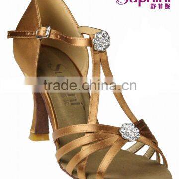 Suphini Deep Tan Satin Comfortable Style Latin Dance Shoes