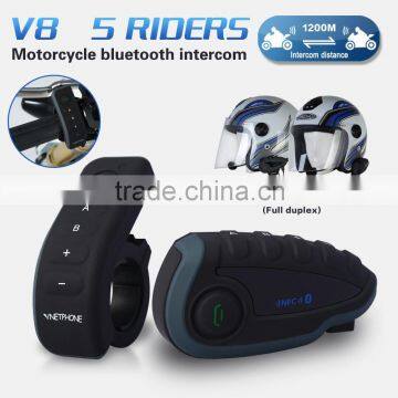 1200m 5 riders full duplex talking waterproof wireless bluetooth walkie talkie V8 with remote control