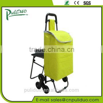 Fabric Collapsible Foldable Three Wheeled Shopping Cart Trolley With Chair