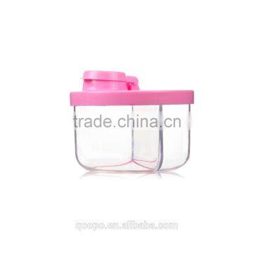 Transparent Food Grade Three Compartments Plastic Baby Milk Powder Container