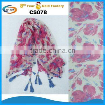 OEM square polyester scarf , floral square tassels scarf