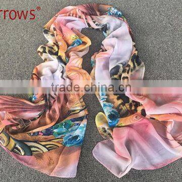 2016 New Arrival Floral Pattern Fresh Design Silk Imitation Fabric Scarf Shawls for Sexy Lady Women photo-6