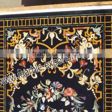 Marble Inlay Dining Table Top Pietra Dura Black Marble Table Top