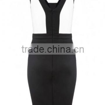 Black Patchwork Cut Out Plunging Neckline Sleeveless Dress pictures office dress for ladies