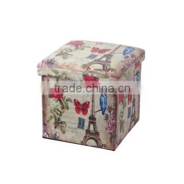 Eiffel Tower Printed Storage Ottoman , Eco-friendly PVC Stool Using for Storage and Seating