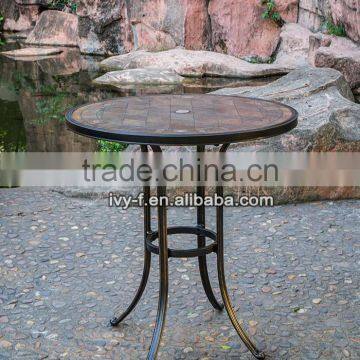 outdoor furniture metal cast aluminum round bar table with high feet and ceramic tabletop assembly #IVY14205