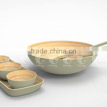 Set Handmade Bamboo Salad Bowls and Spoons, Lacquered Bamboo Products photo-6