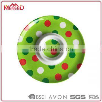 Food grade 100% melamine snack time fish and chips serving polka dot decorative plastic chip dip tray