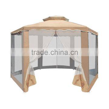 Garden Sand Double Roof Hexagon Patio Gazebo With Netting photo-2