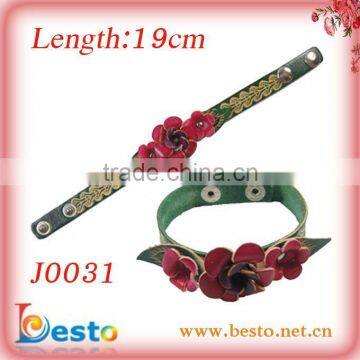 J0031 New style China handmade genuine leather bracelet with flower