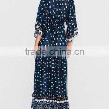 Gorgeous Boho Printed Rayon V Neck Maxi Dress Bohemian Ladies Western Dresses Names HSd5094 photo-6